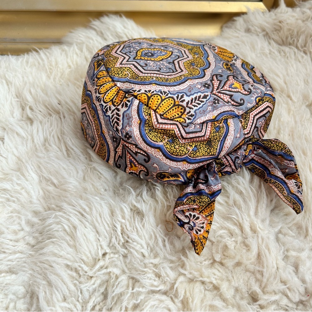 Hat Paisley yellow blue bow tie pill box Patterned